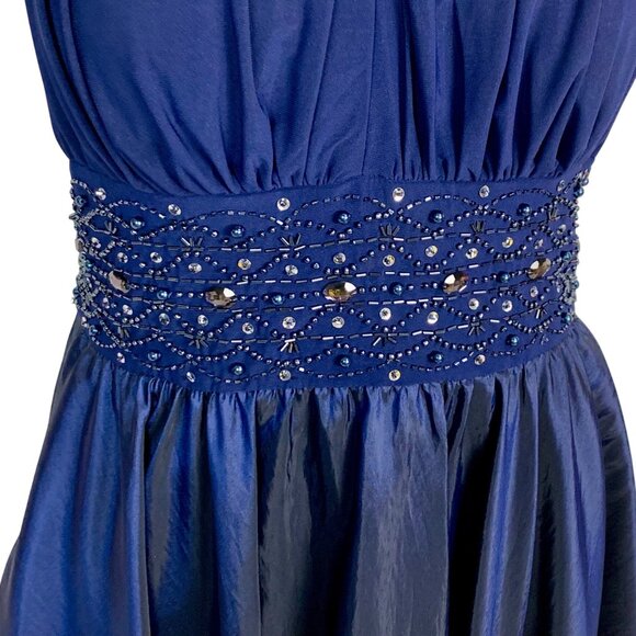 Jessica Howard Beaded Waist Keyhole Neck Cocktail Dress 14 Navy Blue Chiffon - Picture 4 of 10
